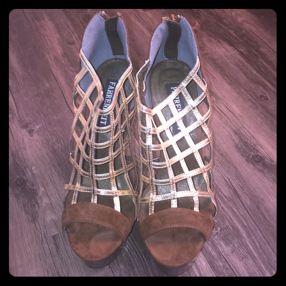 Women’s brown and gold booties